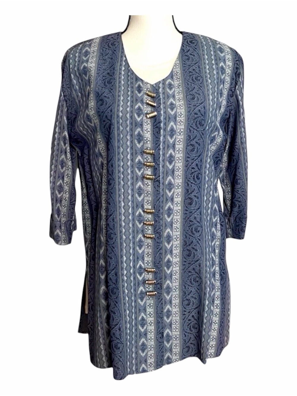 Pride & Joy Blue Silver Buttons 3/4 Sleeves Long Tunic